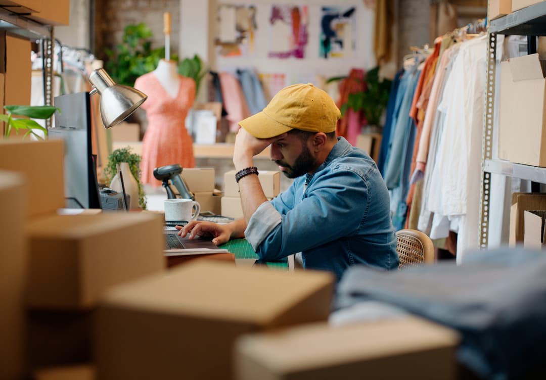 eCommerce warehouse worker managing inventory and packing orders where inaccuracies can lead to costly fulfillment errors